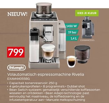 Promoties Delonghi volautomatisch espressomachine rivelia exam44055bg - Delonghi - Geldig van 26/04/2024 tot 31/05/2024 bij Selexion