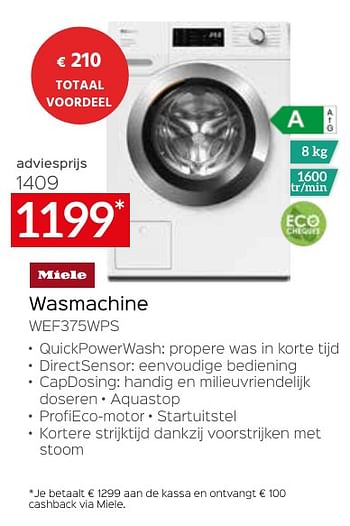 Promoties Miele wasmachine wef375wps - Miele - Geldig van 26/04/2024 tot 31/05/2024 bij Selexion