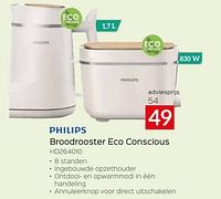 Promoties Philips broodrooster eco conscious hd264010 - Philips - Geldig van 26/04/2024 tot 31/05/2024 bij Selexion