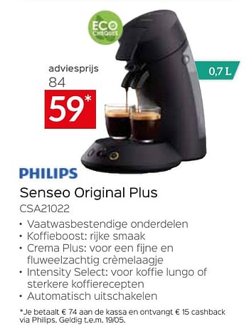 Promoties Philips senseo original plus csa21022 - Philips - Geldig van 26/04/2024 tot 31/05/2024 bij Selexion