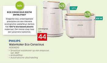 Promotions Philips waterkoker eco conscious hd936510 - Philips - Valide de 26/04/2024 à 31/05/2024 chez Selexion