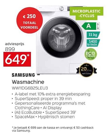 Promotions Samsung wasmachine ww11dg6b25leu3 - Samsung - Valide de 26/04/2024 à 31/05/2024 chez Selexion