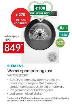Siemens warmtepompdroogkast wq45g2d5fg