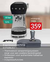 Promoties Smeg espressomachine ecf02bleu - Smeg - Geldig van 26/04/2024 tot 31/05/2024 bij Selexion