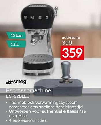 Promoties Smeg espressomachine ecf02bleu - Smeg - Geldig van 26/04/2024 tot 31/05/2024 bij Selexion