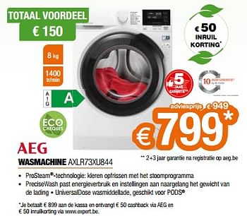 Promotions Aeg wasmachine axlr73xu844 - AEG - Valide de 26/04/2024 à 31/05/2024 chez Expert