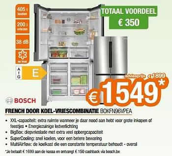 Promoties Bosch french door koel-vriescombinatie bokfn96vpea - Bosch - Geldig van 26/04/2024 tot 31/05/2024 bij Expert