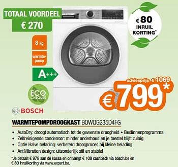 Promotions Bosch warmtepompdroogkast bowqg235d4fg - Bosch - Valide de 26/04/2024 à 31/05/2024 chez Expert
