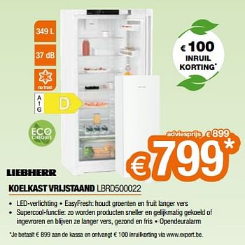 Promotions Liebherr koelkast vrijstaand lbrd500022 - Liebherr - Valide de 26/04/2024 à 31/05/2024 chez Expert