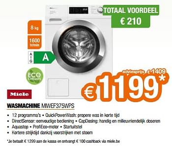 Promoties Miele wasmachine miwef375wps - Miele - Geldig van 26/04/2024 tot 31/05/2024 bij Expert