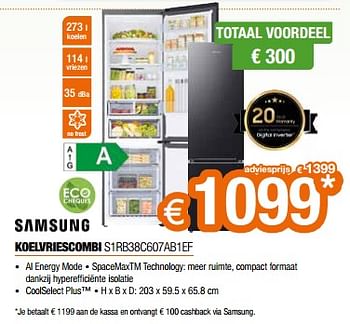 Promotions Samsung koelvriescombi s1rb38c607ab1ef - Samsung - Valide de 26/04/2024 à 31/05/2024 chez Expert