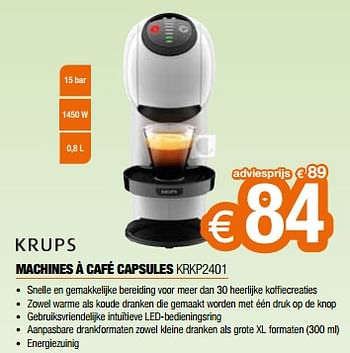 Promoties Krups machines à café capsules krkp2401 - Krups - Geldig van 26/04/2024 tot 31/05/2024 bij Expert