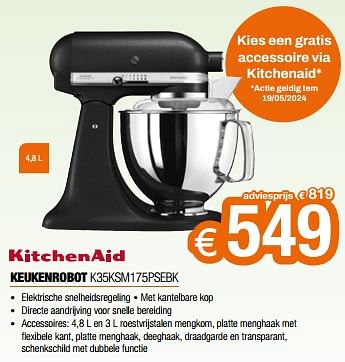 Promotions Kitchenaid keukenrobot k35ksm175psebk - Kitchenaid - Valide de 26/04/2024 à 31/05/2024 chez Expert
