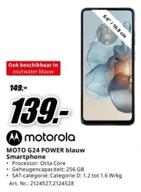 Promotions Motorola moto g24 power blauw smartphone - Motorola - Valide de 04/05/2024 à 12/05/2024 chez Media Markt