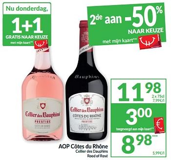 Promoties Aop côtes du rhône cellier des dauphins rood of rosé - Rode wijnen - Geldig van 07/05/2024 tot 12/05/2024 bij Intermarche