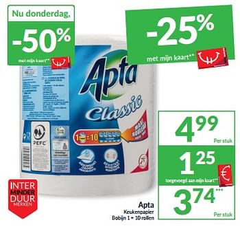 Promoties Apta keukenpapier - Apta - Geldig van 07/05/2024 tot 12/05/2024 bij Intermarche