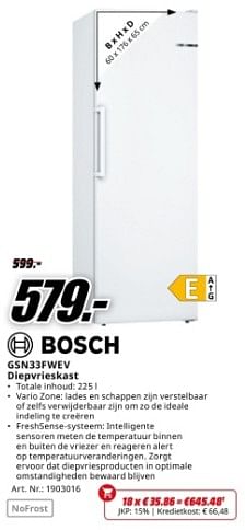 Promoties Bosch gsn33fwev diepvrieskast - Bosch - Geldig van 04/05/2024 tot 12/05/2024 bij Media Markt