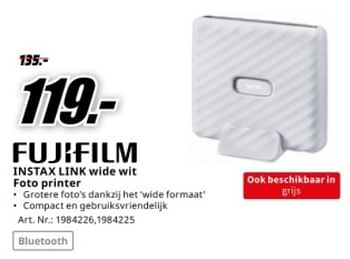 Promoties Instax link wide wit foto printer - Fujifilm - Geldig van 04/05/2024 tot 12/05/2024 bij Media Markt