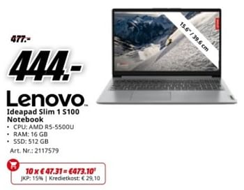 Promotions Lenovo ideapad slim 1 s100 notebook - Lenovo - Valide de 04/05/2024 à 12/05/2024 chez Media Markt