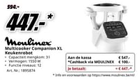 Promoties Moulinex multicooker companion xl keukenrobot - Moulinex - Geldig van 04/05/2024 tot 12/05/2024 bij Media Markt
