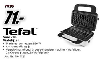 Promotions Tefal snack xl wafelijzer - Tefal - Valide de 04/05/2024 à 12/05/2024 chez Media Markt