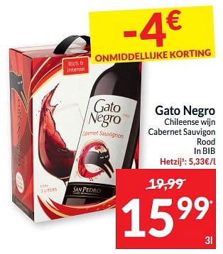 Promotions Gato negro chileense wijn cabernet sauvigon rood - Vins rouges - Valide de 07/05/2024 à 12/05/2024 chez Intermarche