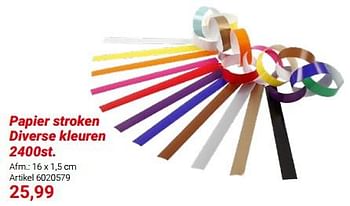 Promotions Papier stroken diverse kleuren - Produit Maison - Lobbes - Valide de 01/03/2024 à 31/05/2024 chez Lobbes