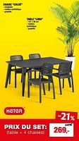 Promotions Table + 4 chaises - Keter - Valide de 03/04/2024 à 30/06/2024 chez Hubo