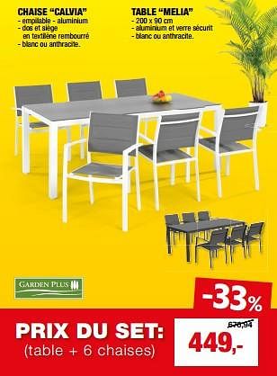 Promotions Table + 6 chaises - Garden Plus  - Valide de 03/04/2024 à 30/06/2024 chez Hubo