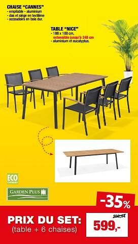 Promotions Table + 6 chaises - Garden Plus  - Valide de 03/04/2024 à 30/06/2024 chez Hubo
