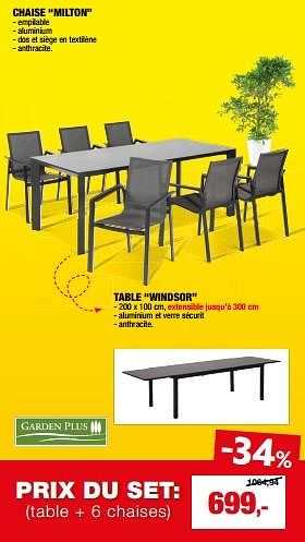 Promoties Table + 6 chaises - Garden Plus  - Geldig van 03/04/2024 tot 30/06/2024 bij Hubo