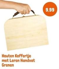 Houten koffertje met leren handvat grenen-Huismerk - Lobbes