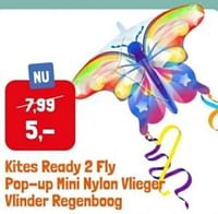 Kites ready 2 fly pop up mini nylon vlieger vlinder regenboog-Huismerk - Lobbes