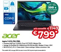 Promotions Acer aspire 7 a715-76g-70wl - Acer - Valide de 26/04/2024 à 31/05/2024 chez Exellent