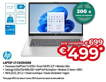Promoties Hp laptop 17-cn2043nb - HP - Geldig van 26/04/2024 tot 31/05/2024 bij Exellent