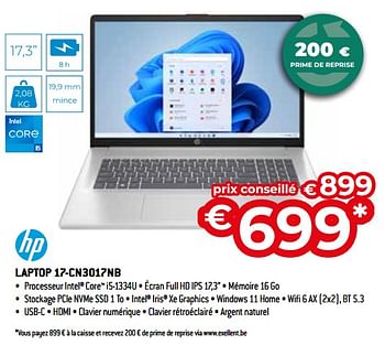 Promoties Hp laptop 17-cn3017nb - HP - Geldig van 26/04/2024 tot 31/05/2024 bij Exellent