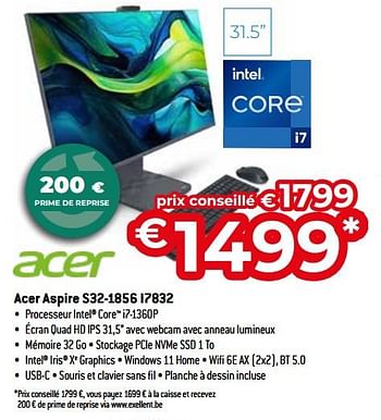 Promoties Acer aspire s32-1856 i7832 - Acer - Geldig van 26/04/2024 tot 31/05/2024 bij Exellent