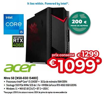 Promoties Acer nitro 50 n50-650 i5480 - Acer - Geldig van 26/04/2024 tot 31/05/2024 bij Exellent