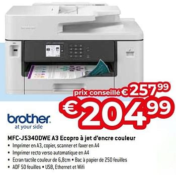 Promoties Brother mfc-j5340dwe a3 ecopro à jet d’encre couleur - Brother - Geldig van 26/04/2024 tot 31/05/2024 bij Exellent