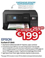 Promotions Epson ecotank et-2840 - Epson - Valide de 26/04/2024 à 31/05/2024 chez Exellent