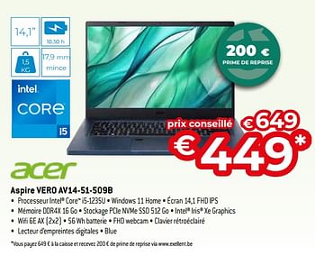 Promoties Acer aspire vero av14-51-509b - Acer - Geldig van 26/04/2024 tot 31/05/2024 bij Exellent