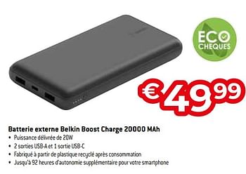 Promoties Batterie externe belkin boost charge 20000 mah - BELKIN - Geldig van 26/04/2024 tot 31/05/2024 bij Exellent