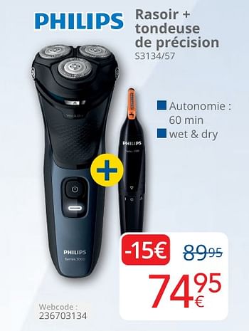 Promoties Philips rasoir + tondeuse de précision s3134-57 - Philips - Geldig van 01/05/2024 tot 31/05/2024 bij Eldi