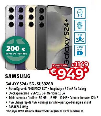 Promotions Samsung galaxy s24+ 5g - sus926b - Samsung - Valide de 26/04/2024 à 31/05/2024 chez Exellent