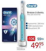 Promotions Oral-b brosse à dents pro 500 sensitive - Oral-B - Valide de 01/05/2024 à 31/05/2024 chez Eldi