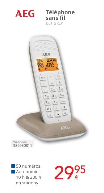 Promoties Aeg téléphone sans fil d81 grey - AEG - Geldig van 01/05/2024 tot 31/05/2024 bij Eldi