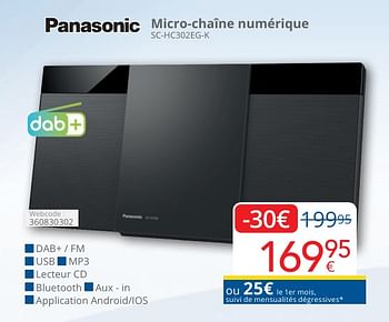 Promoties Panasonic micro-chaîne numérique sc-hc302eg-k - Panasonic - Geldig van 01/05/2024 tot 31/05/2024 bij Eldi