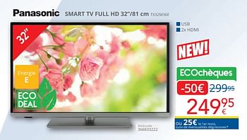 Promoties Panasonic smart tv full hd 32``-81 cm tx32m36e - Panasonic - Geldig van 01/05/2024 tot 31/05/2024 bij Eldi