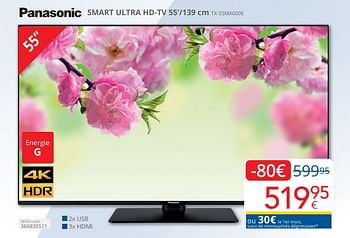 Promoties Panasonic smart ultra hd-tv 55``-139 cm tx-55mx600e - Panasonic - Geldig van 01/05/2024 tot 31/05/2024 bij Eldi