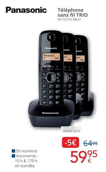 Promoties Panasonic téléphone sans fil trio kx-tg1613blh - Panasonic - Geldig van 01/05/2024 tot 31/05/2024 bij Eldi